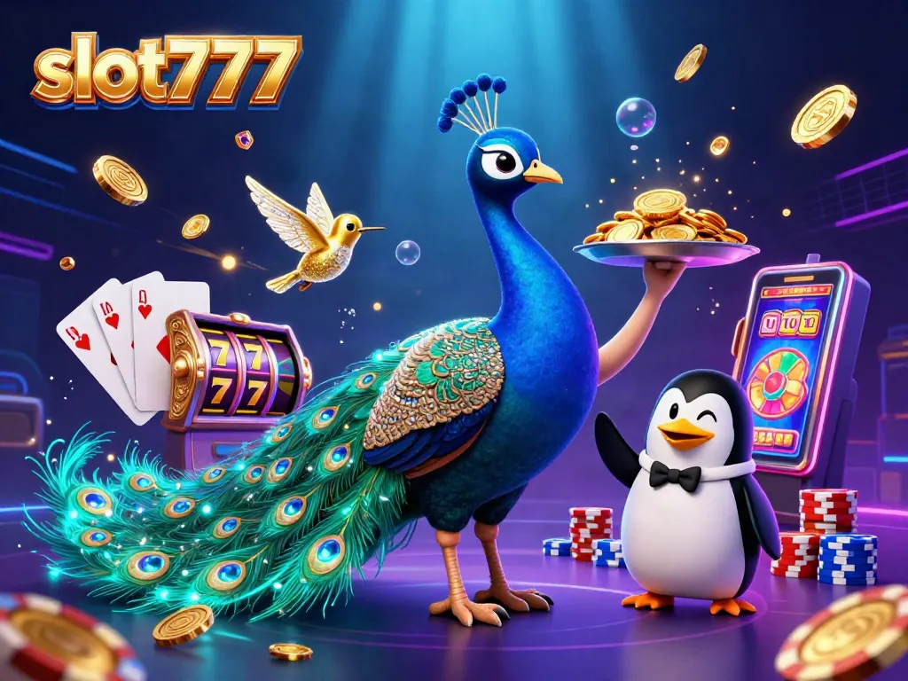 Spin the reels and win with slot777 in this vibrant 3D casino illustration.