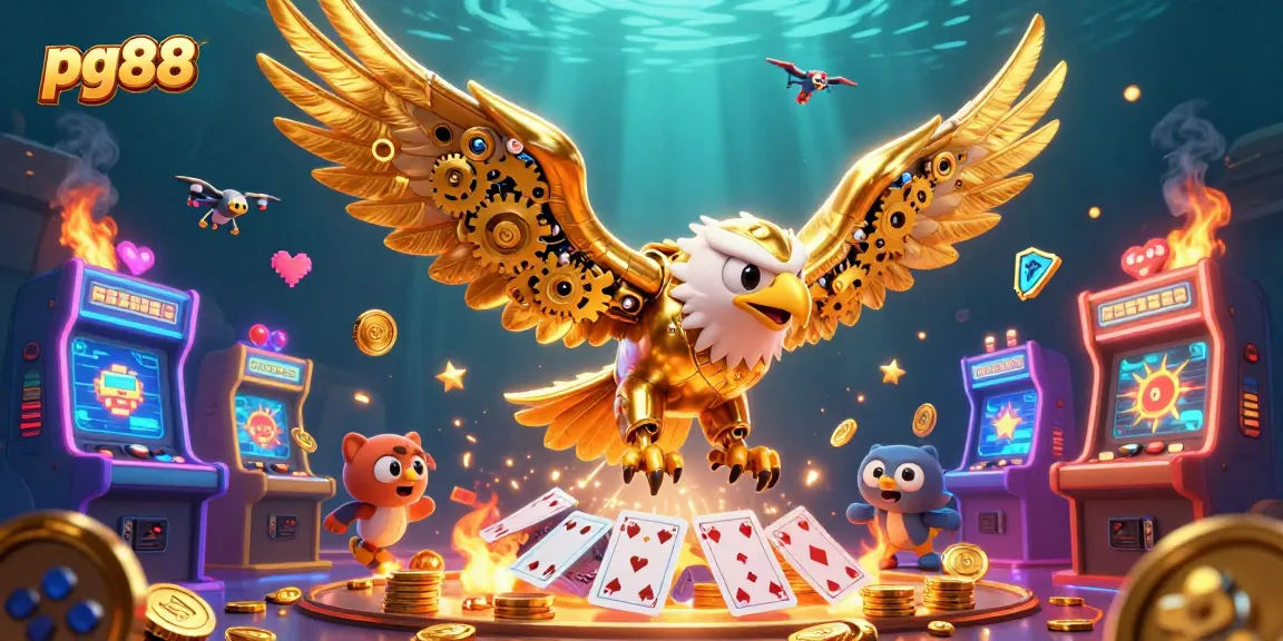 Engage in thrilling slot adventures with pg88's vibrant design featuring a cybernetic golden eagle.
