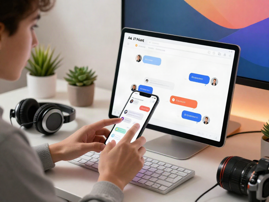 Vibrant AI NSFW chat interaction on a smartphone in a modern workspace