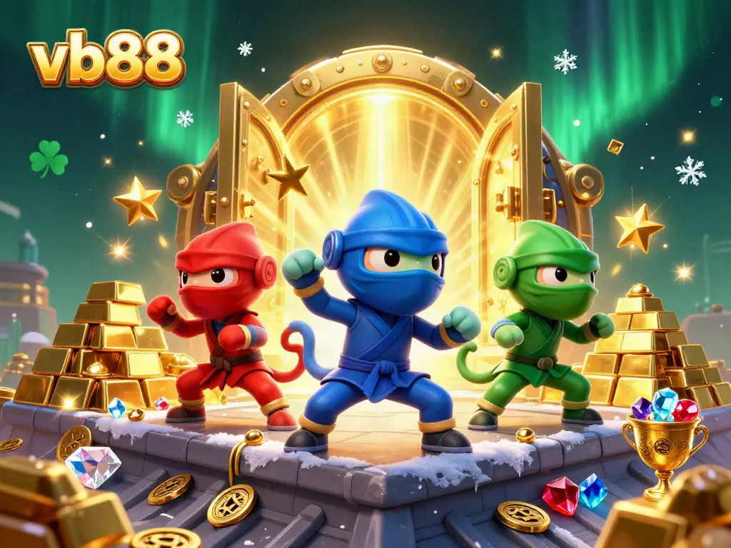 Experience thrilling gameplay at vb88 with ninja chameleons surrounded by treasures.