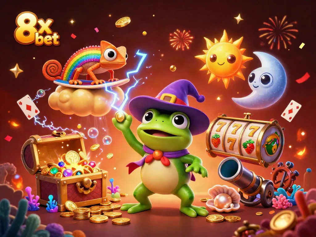 Win big with 8x bet in an engaging 3D casino illustration showcasing gaming excitement.